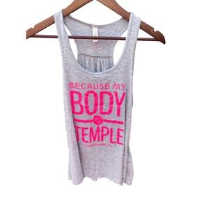 Bella Canvas Tank Top Women MeD Gray Pink Body Is A Temple EXCELLENT CONDITION